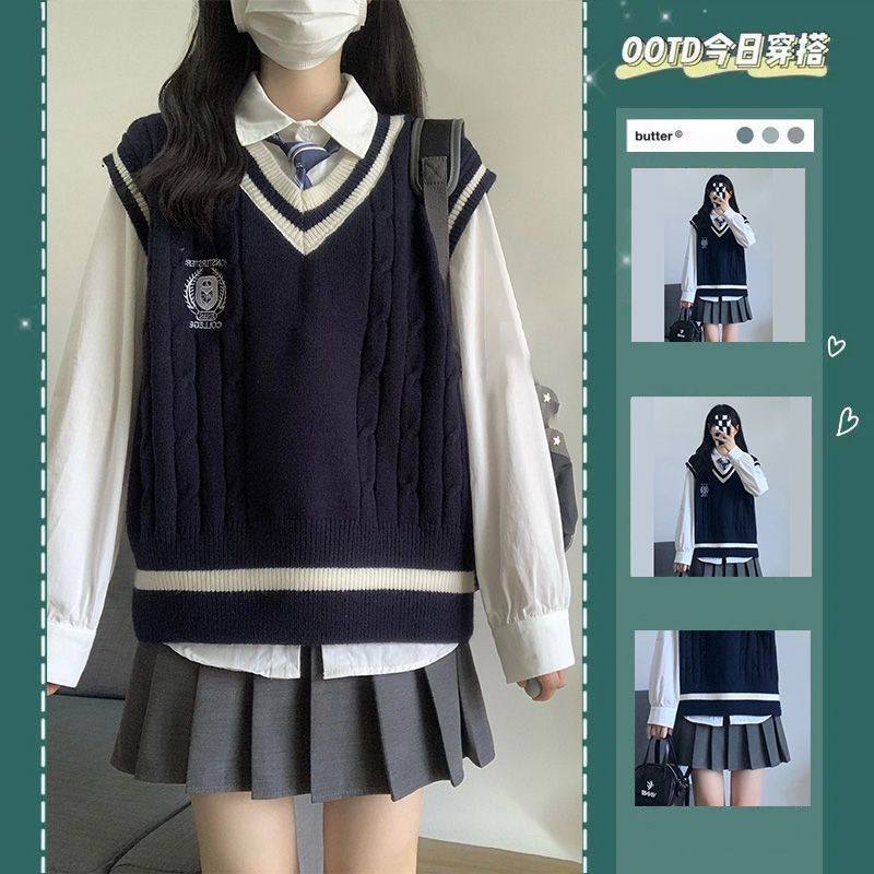 胖薯大码套装春秋学院风条纹针织毛衣马甲搭配衬衣百褶裙三件套,淘宝优惠券,粉丝福利购,淘宝优惠卷
