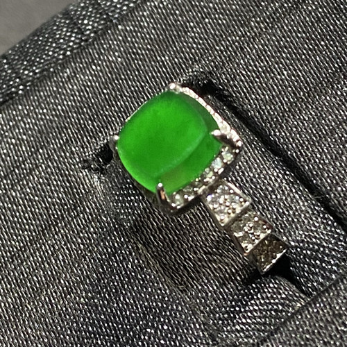 天然危地马拉翡翠A货冰种满绿戒指925银镶方糖戒指女款方戒 - 图1