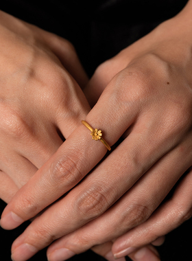 Palnartpoc金色花朵细圈戒指