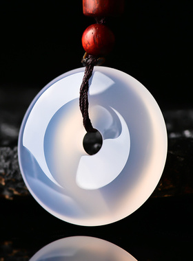 古甄轩天然冰种绿色白色玉髓怀古罗汉平安扣吊坠玛瑙玉时尚吊坠