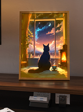 猫咪灯光画温馨小猫灿烂星空创意小夜灯镜子相框送女生生日礼物