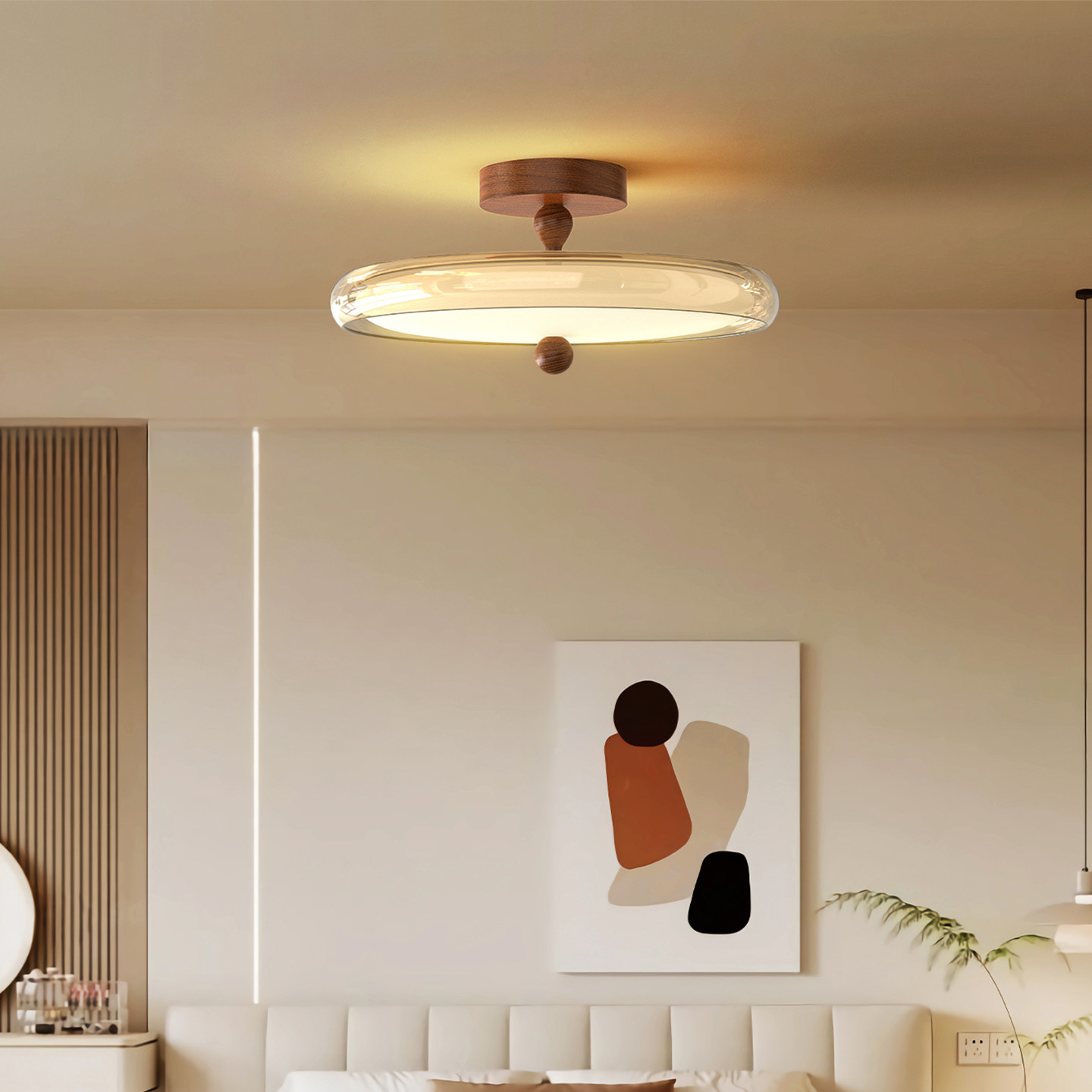 Home法式中古风卧室吸顶灯高级感胡桃木色侘寂风主卧房间护眼灯具,淘宝优惠券,粉丝福利购,淘宝优惠卷