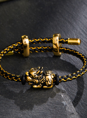 酷炫黑金福运招财貔貅黄金女手绳