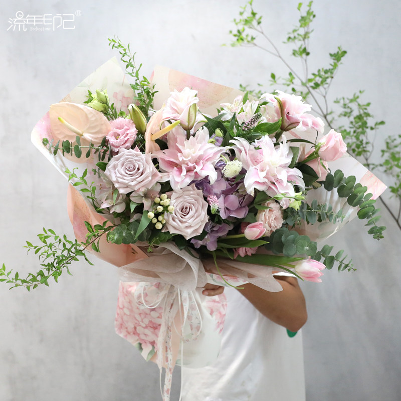 上海同城鲜花速递碎冰蓝玫瑰花混搭花束送闺蜜女朋友生日花店送花