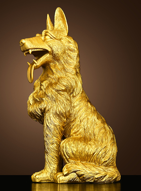 醉芒黄铜狼狗摆件中式客厅门厅