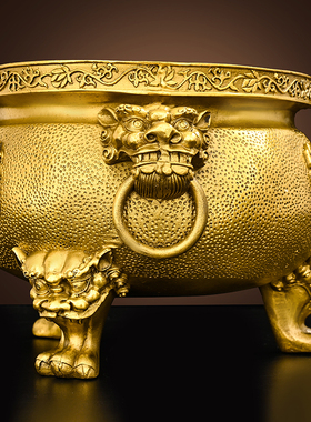 醉芒黄铜三足香炉佛堂家用供财神