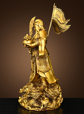 黄铜九龙关公摆件家居客厅关公