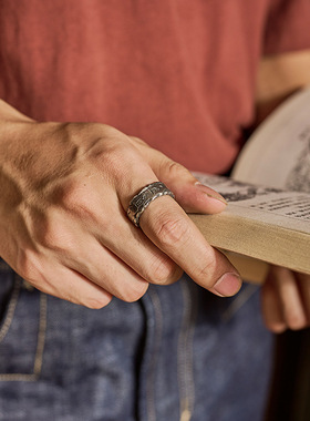 日本coss koko原创设计上上签戒指男潮复古银手工制作开口指环