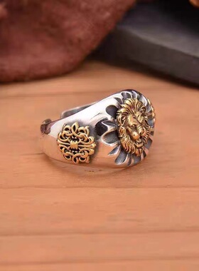 日本coss koko925银复古男士潮流时尚霸气狮子食指雄狮之心戒指