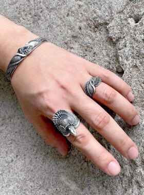 日本coss koko银【双重凤凰】戒指复古设计潮男个性百搭开口霸气