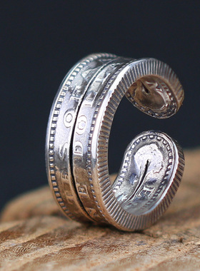 日本coss koko手工改制nw摩根银币戒指925银男开口复古切割硬币