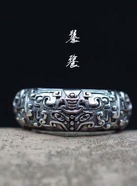 日本coss koko神兽饕餮开口复古银戒指925指环个性潮人霸气男女