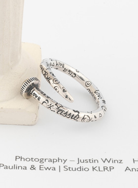 日本coss koko银涂鸦钉子戒指女欧美个性ins嘻哈小众设计潮男