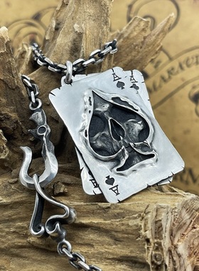 日本coss koko欧美原创设计复古银饰 黑桃扑克骷髅吊坠潮男个性