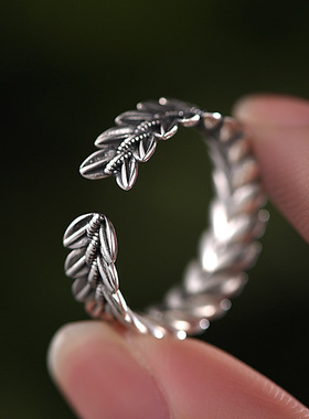 日本coss koko新款银麦穗戒指男女潮款时尚简约复古开口指环高级