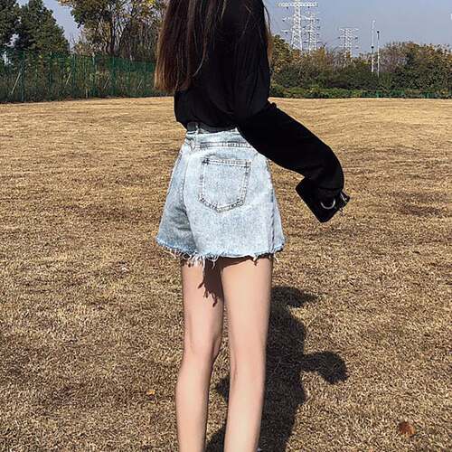 超高腰阔腿牛仔短裤女2023summer women loose short denim jeans - 图3