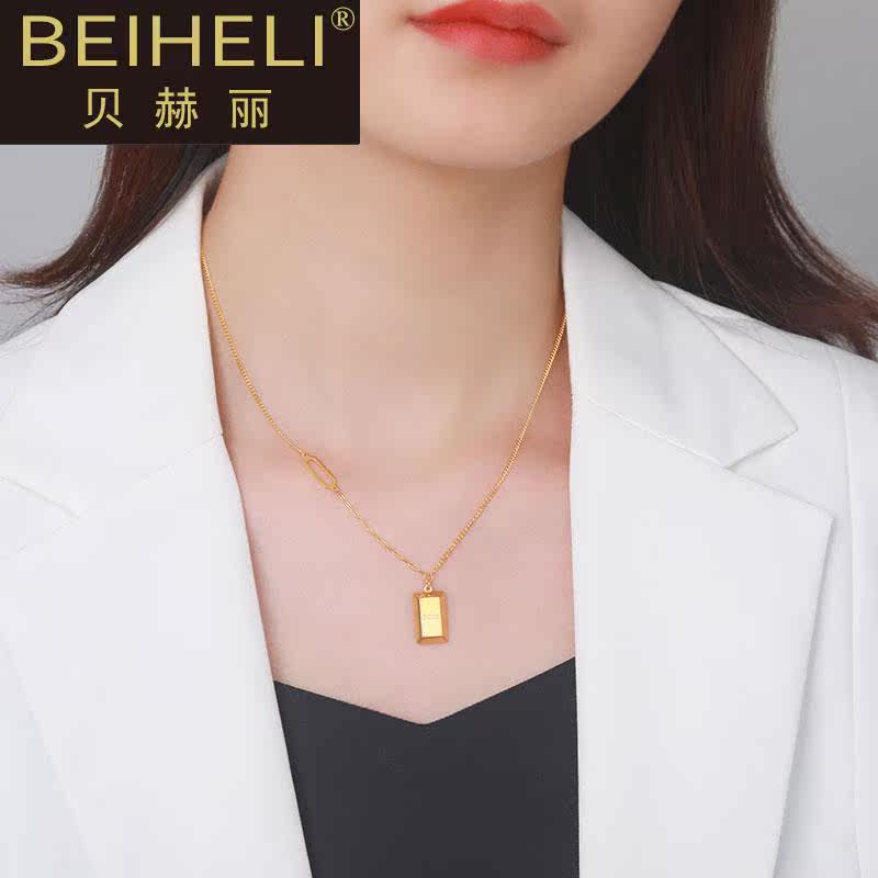 小金条5g时尚简约暴富小金砖锁套链 贝赫丽项链