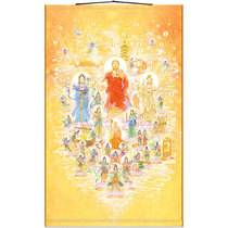 The world of high-definition Amitaba Buddha is receiving the drawing of the Western Trilateral Buddha statue to draw the Buddhas Buddhist shrine silk scroll painting