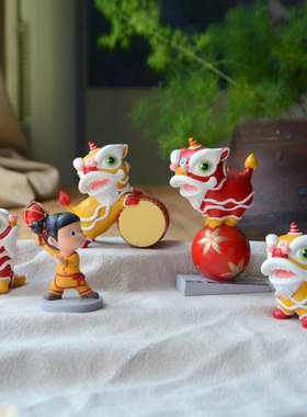 创意可爱中国风摆件舞狮公仔手办国潮小装饰醒狮开业礼品生日礼物