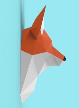 狐狸 壁挂3d纸模型DIY手工纸模摆件挂饰玩具几何折纸立体构成