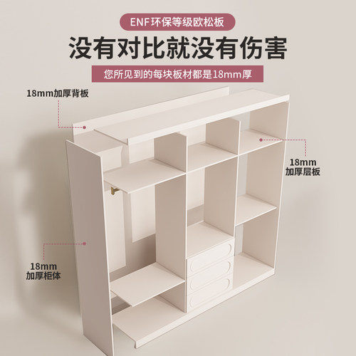 定制ENF级一门到顶推拉门实木衣柜卧室家用奶油滑门儿童组合柜子 - 图1