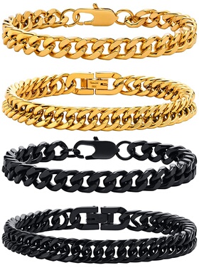 跨境热销不锈钢加密四面磨双织手链嘻哈潮流百搭简约古巴手链金色