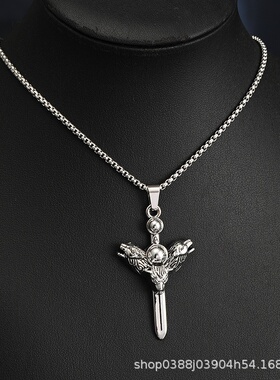 北欧跨境复古个性三头狼十字剑项链男女潮流个性百搭吊坠挂件配饰
