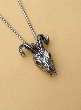 外贸热销 摇滚个性 非洲部落羊头骷髅吊坠 压铸复古男款钛钢项链