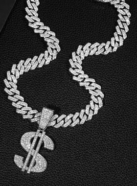 欧美个性夸张满钻古巴项链美元饰品嘻哈项链街头潮人说唱长颈链