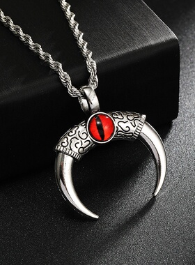 新品跨境热销爆款绿松石月牙吊坠项链男牛角长款不锈钢毛衣链