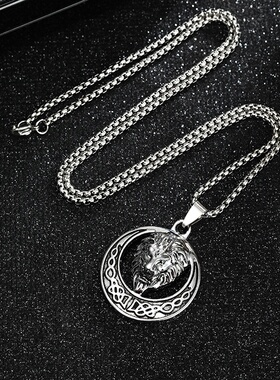 跨境饰品欧美个性狮子项链复古霸气圆环动物狮子头吊坠项坠锁骨链