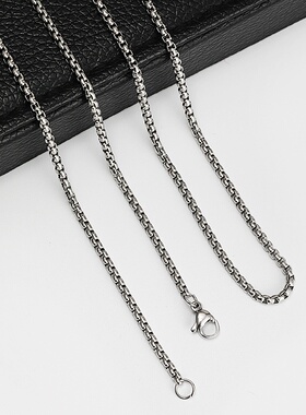 工厂直供不锈钢方珍珠链项链diy饰品配件3.0钛钢麻花链盒仔链