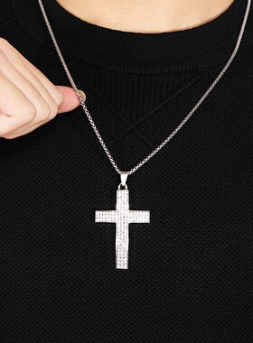 欧美跨境简约十字架满钻项链男女嘻哈个性百搭毛衣链吊坠饰品