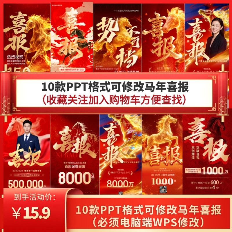 26马年ppt开门红喜报战报贺报海报模板素材销售业绩高端大气捷报,淘宝优惠券,粉丝福利购,淘宝优惠卷