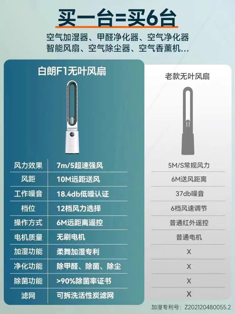 白朗无叶电风扇家用立式空气净化循环扇超静音塔扇轻音卧室落地扇 - 图3