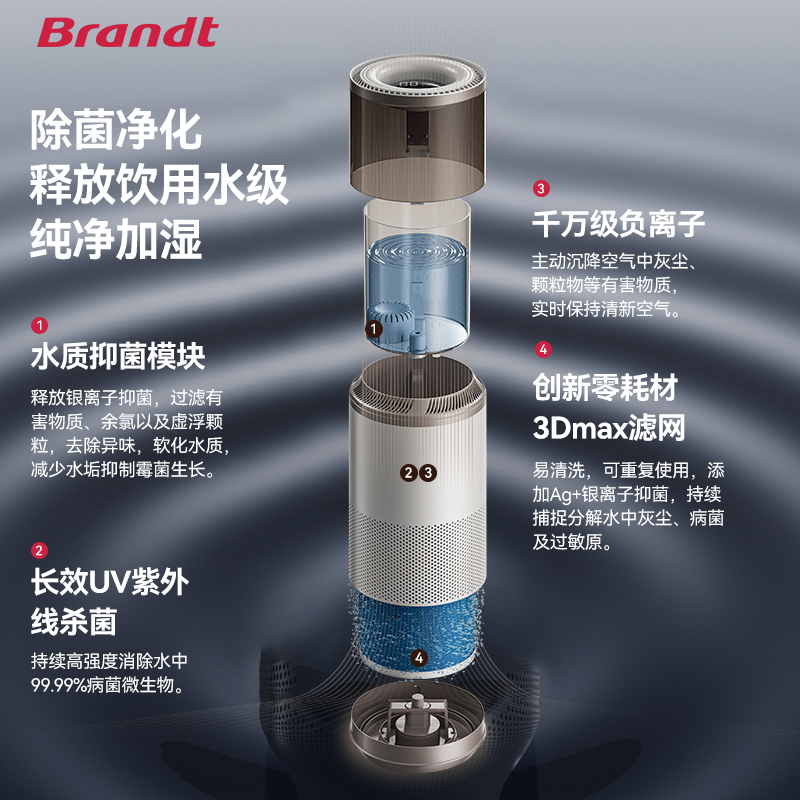 Brandt白朗无雾加湿器全屋家用净化一体卧室孕妇婴儿蒸发式静音 - 图1
