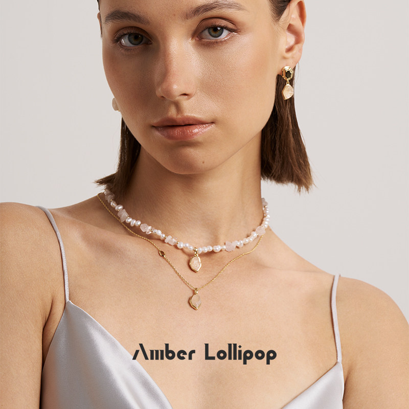 Amber Lollipop天然粉水晶项链女小众轻奢不规则宝石吊坠百搭颈链,淘宝优惠券,粉丝福利购,淘宝优惠卷