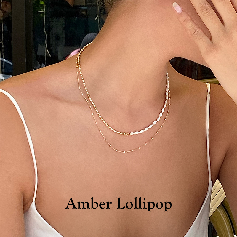 Amber Lollipop双层叠戴锁骨链女白贝母项链小众设计感拼接颈链 - 图2