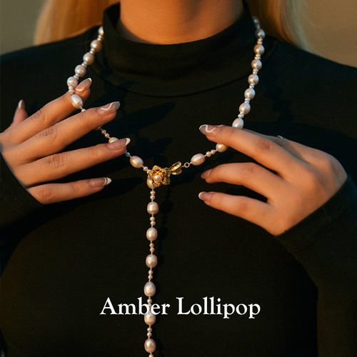 Amber Lollipop珍珠毛衣链女秋冬新品吊坠项链轻奢气质高级感颈链 - 图1