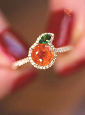 网红镶嵌仿天然橙色芬达石小橘子开口戒指女小清新轻奢款