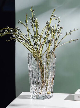 创意加厚玻璃透明冰川龙骨样板间立体浮雕花瓶花器极系列装饰
