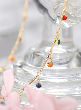 项链ins风潮复古彩色米珠流苏吊坠仙气项链2021年新款女necklaces