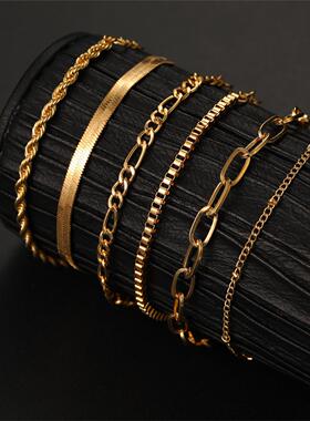 Bohemian metal chain women simple bracelet 简约6条多层手链