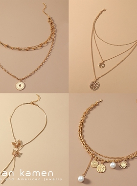 Hip hop alloy pendant necklaces women嘻哈吊坠项链复古毛衣链