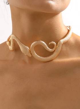 夸张金属蛇形个性项链嘻哈颈链Metal snake personality necklace