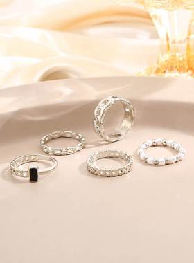 复古珍珠高级关节戒指女Retro Pearl rings Women Joint Ring Set