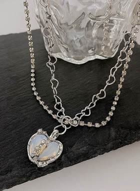 Love inlaid zircon necklace girl heart choker 轻奢高级感项链