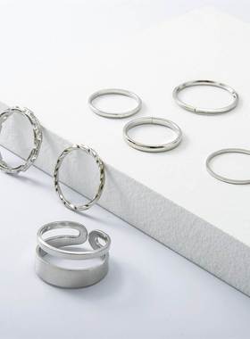 Ins wind open joint ring 7-piece set metal rings simple 戒指