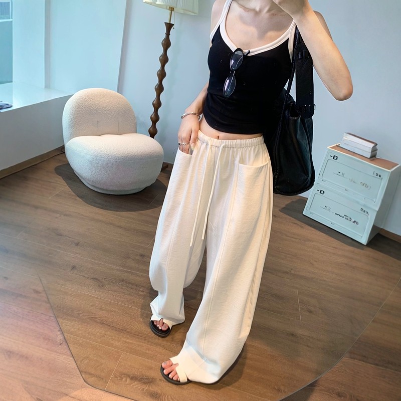 白色弯刀裤女夏凉感天丝亚麻阔腿裤小个子慵懒老钱风棉麻裤子薄款,淘宝优惠券,粉丝福利购,淘宝优惠卷