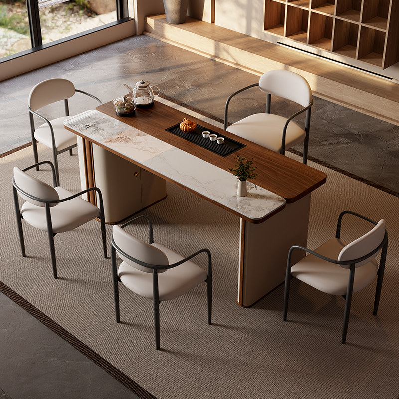 岩板实木茶桌椅组合家用一桌五椅轻奢高级感办公室烧水壶一体茶台,淘宝优惠券,粉丝福利购,淘宝优惠卷